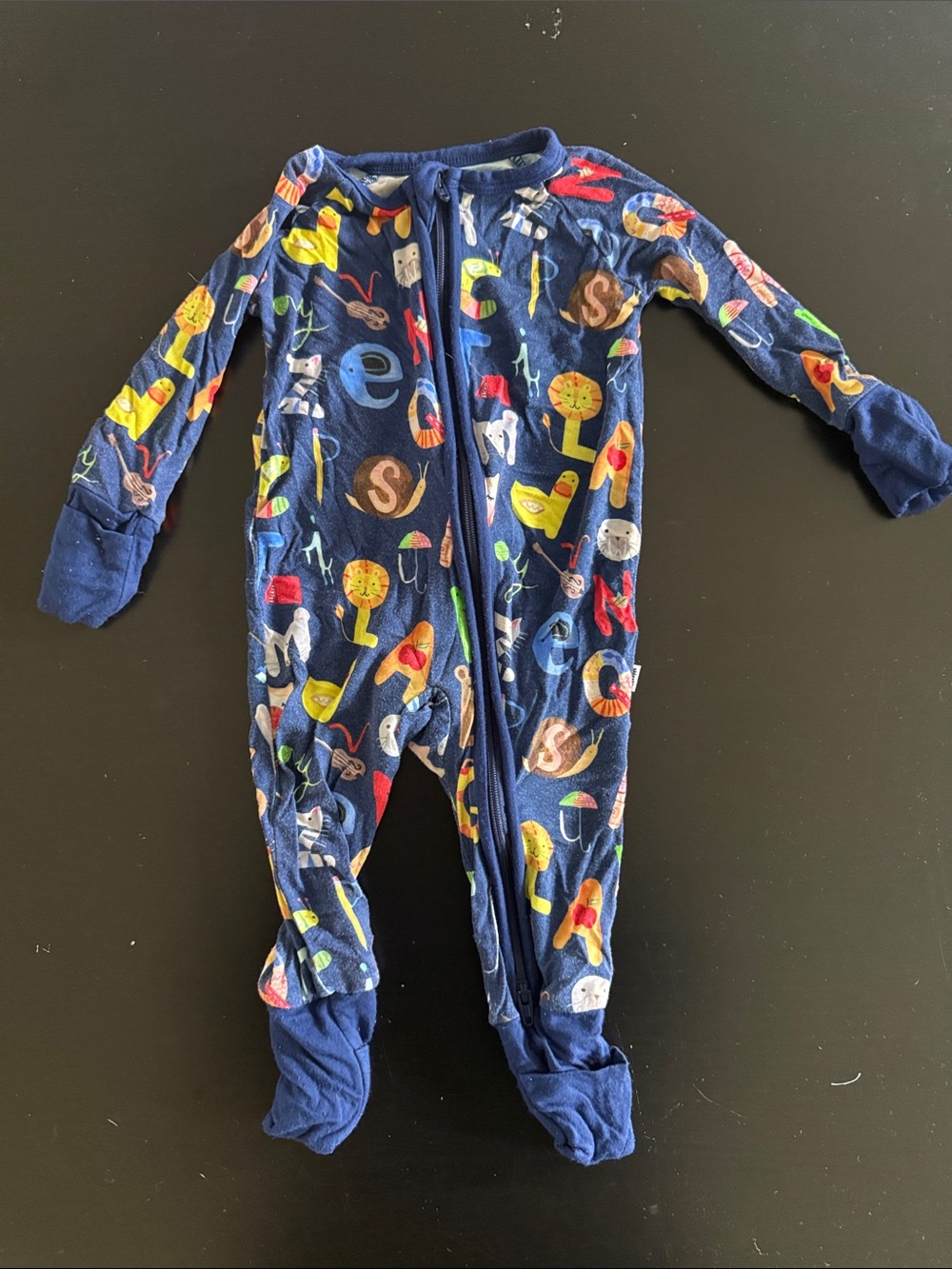Little Sleepies Navy Alphabet & Icons Footed One-Piece